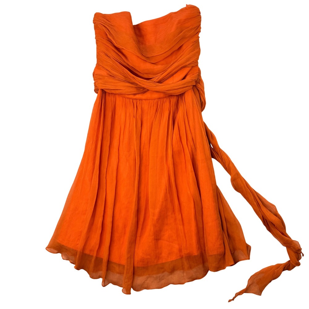 Diane von Furstenberg Strapless Mini Dress Womens 4 Orange Silk Ruched Cocktail